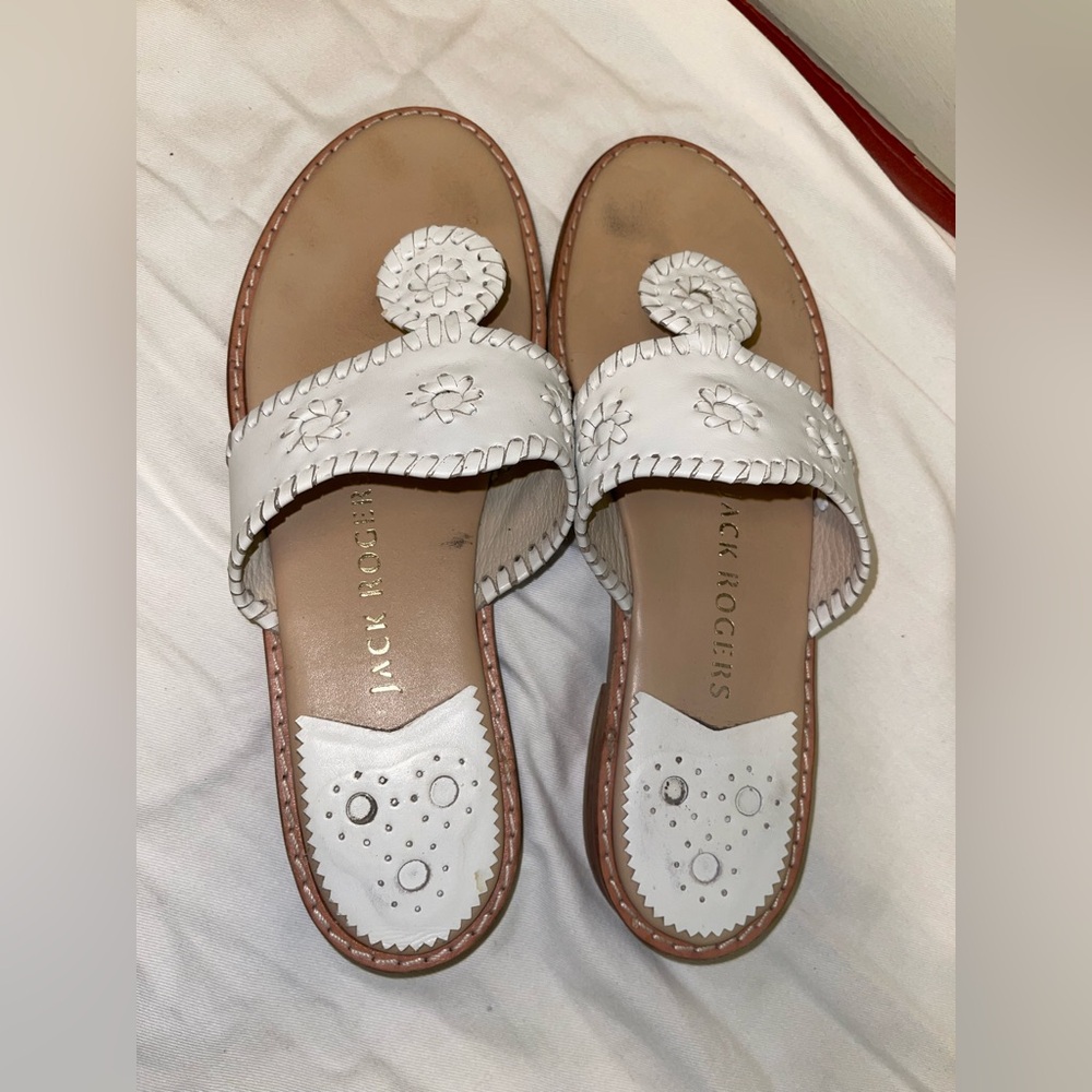 Jack Rogers White Tan Sandals Classic Preppy Style size 9.5